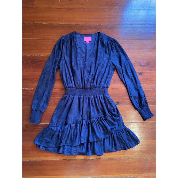 Lilly Pulitzer Navy Jacquard Long Sleeve Smocked Waist Mini Dress 12 - Picture 1 of 12